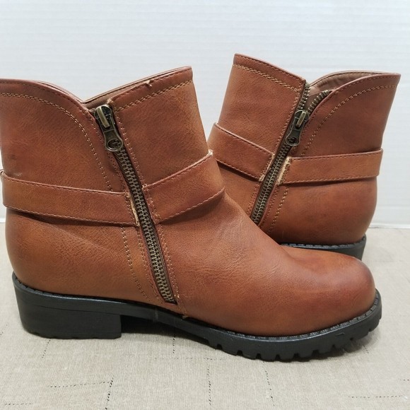 Seven7 Women Ankle Boots Brown Size 8.5 Bootie Side Zip Buckle - Picture 8 of 14
